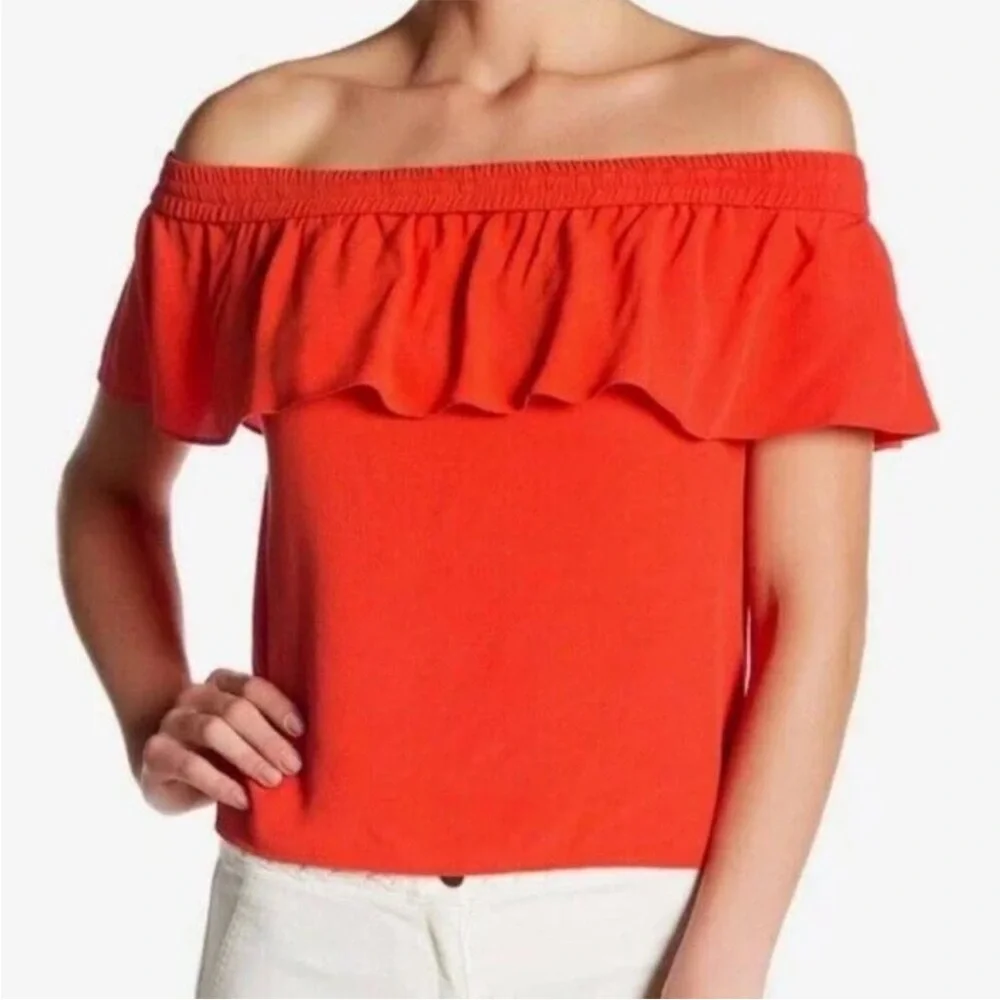 Veronica Beard Coast Ruffle Off-the-Shoulder Top in Orange Size 4 - Picture 11 of 11